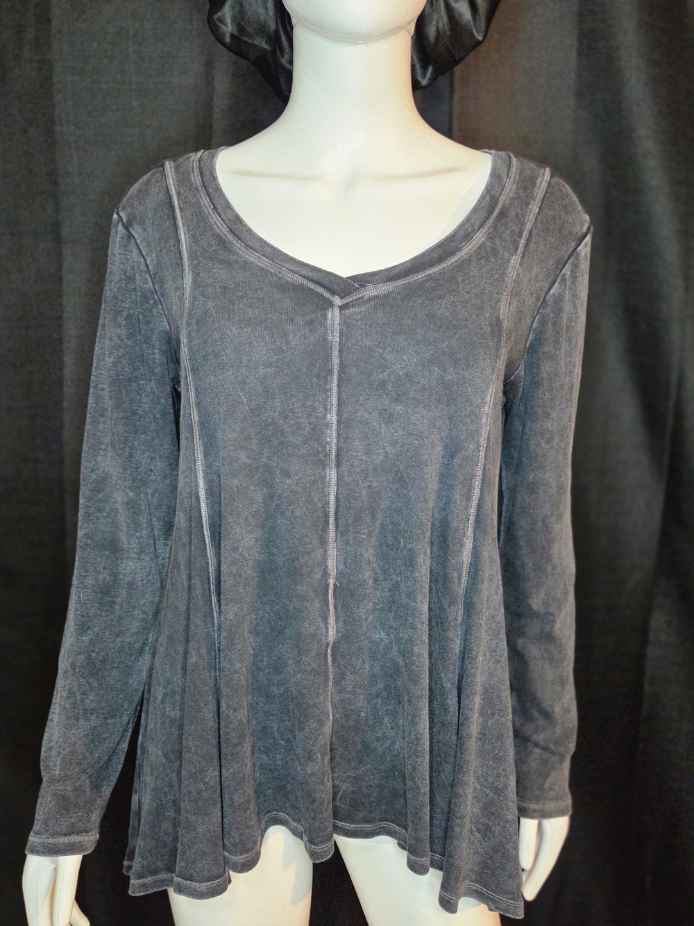 M. Rena Mineral Wash Raw Seam Swing Tunic Top Charcoal Gray Size L